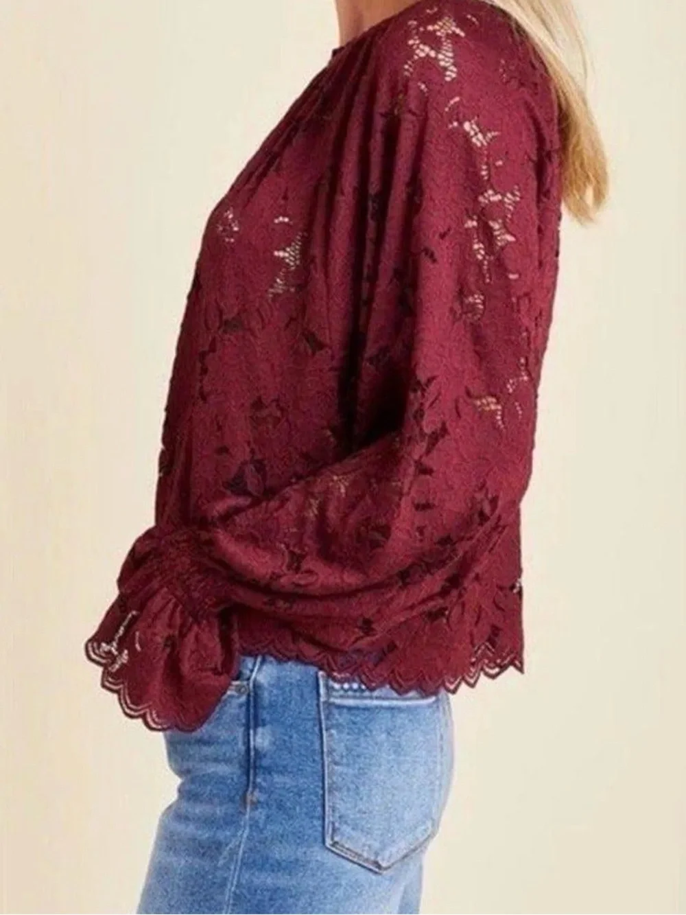 Free People Olivia Lace Bohemian Burgundy Top - Size Large